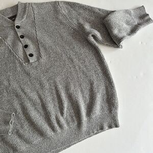 Eddie Bauer Henley Button Fishermen Sweater Cotton Heather Gray Men's Size XL